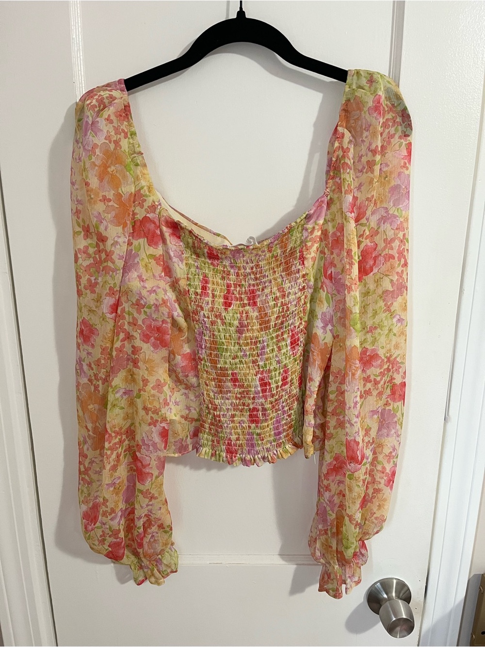 Astr Floral Ruched Puff Sleeve Blouse - Picture 2 of 5